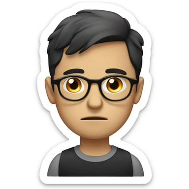 Sad Emote: A white boy with short black hair and black-framed glasses, with a tear rolling down his cheek and a frown on his face. sticker