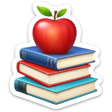 A stack of textbooks with an apple on top sticker