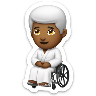 Indian guy in wheelchair with closed eyes wearing bathrobe sticker