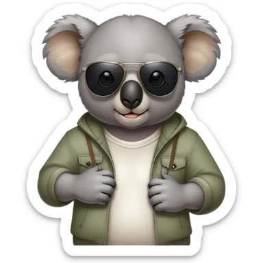 anthropomorphised koala in casual clothing, wearing dark sunglasses, fierce pose sticker