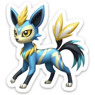 Feral Lightning-patterned Zig-zagged buzzy fuzzy Meloetta-Manectric-Zeraora-Luxray-Cobalion-Suicune-Vernid-fusion-hybrid-creature, full body  sticker