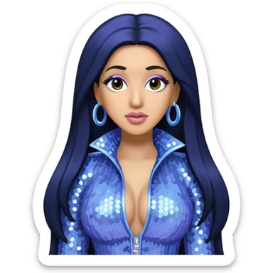 Cardi B with long black hair, light periwinkle sequin outfit sticker