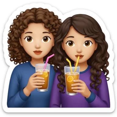 Two girls drinking they’re both Asian but one has curly brown hair and the other has long dark hair sticker