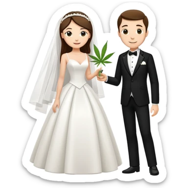 A bride in white wedding dress and groom in tuxedo, full body, sharing cannabis, wedding couple, different pose sticker