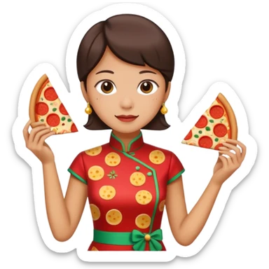 bat man, wearing cheongsam, with pizza sticker