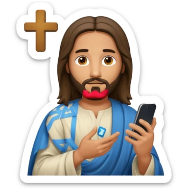 Jésus sur son téléphonesur son téléphone en train de le regarder sticker