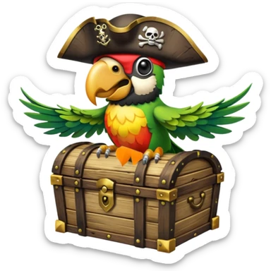 frontal view of an only Flying pirat parrot with a pirat hut sticker