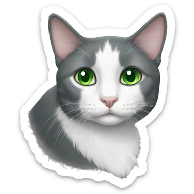 Grey and white tuxedo cat with green eyes  sticker