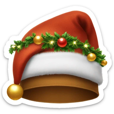 brown santa claus hat with shimmering garland sticker