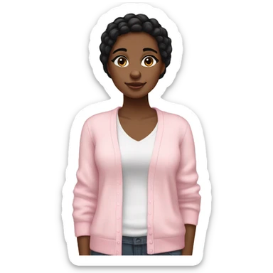 Brownskin black girl with straight black hair in rlly baby pink shirt and white cardigan and long eyelashes  sticker
