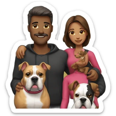 Family-with-father-mother-two-daughters-and-bulldog-Francés-dog-black sticker