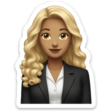 A professional young woman with long, wavy blonde hair, brown eyes,dressed in a black blazer over a white blouse. sticker