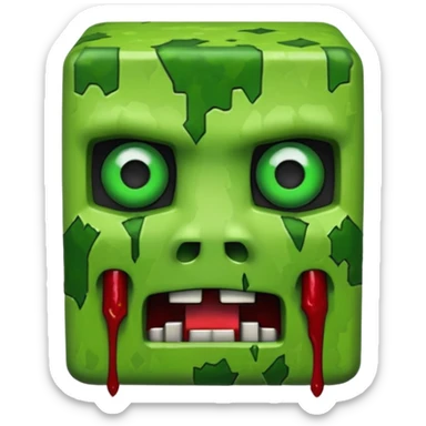 Minecraft creeper creature with sinister crooked looking and is creepy nightmarish and it looks like a creepy bloody green face sticker