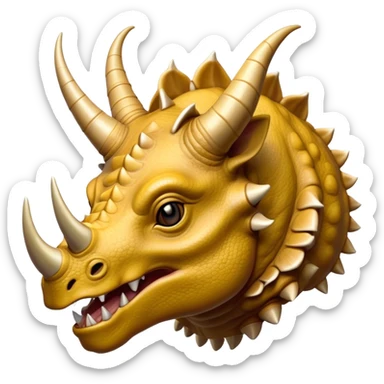 Cinematic Noble Triceratops Portrait Emoji, Poised and formidable, with a robust, stocky build adorned by three prominent horns and a broad, intricately frilled head, exuding ancient strength and wisdom, Simplified yet sharply defined features, highly detailed, glowing with a soft, earthy radiance, high shine, intelligent and stalwart, stylized with an air of prehistoric majesty, focused and resolute, soft glowing outline, capturing the essence of a watchful and confident Triceratops that appears ready to charge out of the screen with effortless power! sticker
