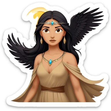 Cinematic Stunning Pocahontas Portrait Emoji, Windswept raven hair flowing behind her, deep brown eyes filled with wisdom and strength, glowing sun-kissed skin, wearing her elegant tan dress, the spirit of the wild in her expression, breathtakingly majestic! sticker