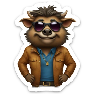 anthropomorphic, Smirking boar with sunglasses, standing, human likeness, T-pose sticker