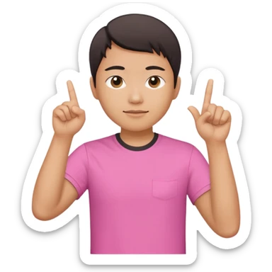 Draw a picture of a person corean pointing to themselves with their other hand raised if pink tshirt  sticker