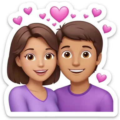 White brunette human man with rays of light Heart kisses a pastel purple woman sticker