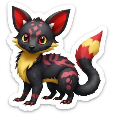 Rare exotic cute epic aesthetic gothic colorful Salandit-Eevee-Civet-species-Fakemon-hybrid-creature, with markings, full body sticker