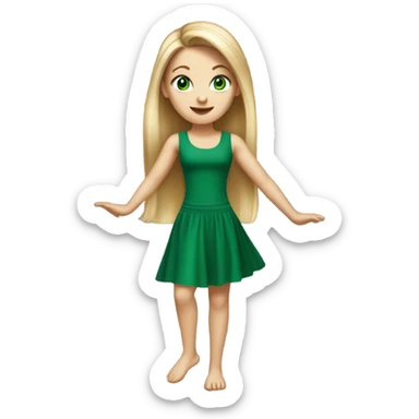 Realistic White girl with Long straight blonde hair, green eyes, tattoos, full body wearing green dress, dancing sticker