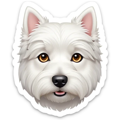 Cinematic Noble West Highland White Terrier Portrait Emoji, Poised and regal, with a compact, sturdy build and a pristine, well-groomed pure white coat, deep-set soulful dark eyes, Simplified yet sharp and sophisticated features, highly detailed, glowing with a soft, dignified glow, high shine, intelligent and loyal, stylized with an air of confidence, focused and attentive, soft glowing outline, capturing the essence of a watchful and determined companion, so majestic it feels as though it could trot out of the screen with effortless authority! sticker