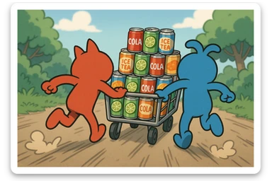 aka uka ichimlik ortilgan aravani olib qochishyapti orqa tarafdan rakurs yuzi ko'rinmasin sticker