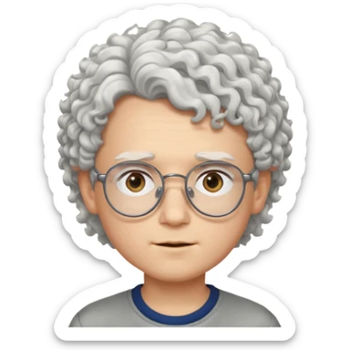 young boy with curly white hair and glasses sticker