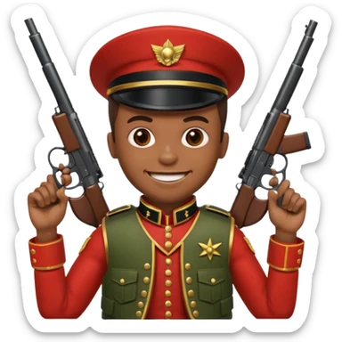 african american grinning toy soldier bloody vest with 2 guns sticker