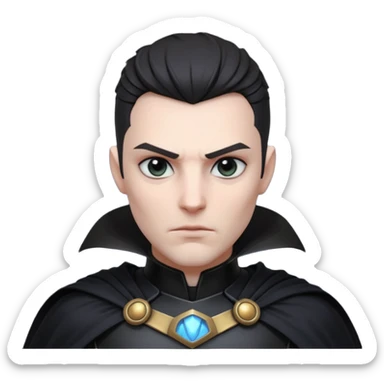 dark sci-fi villain portrait, head and shoulders only, black armor, cape collar, intense eyes, dramatic lighting, 3D cartoon, mobile game icon, clean background, no text
 sticker