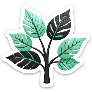 Environnement (Environment), 3D techy icon with black and mint green (#B5F4D3) color scheme, eco-friendly technology with leaf and circuit patterns sticker