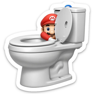Mario's neck and head only sticking out of the middle of the bowl of a white toilet sticker
