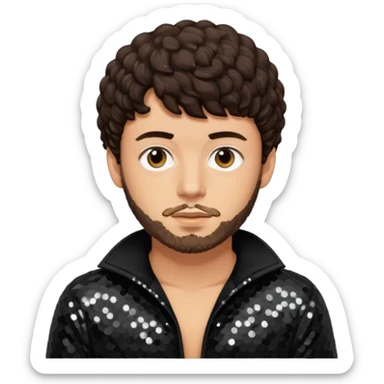 Jack Harlow with dark brown hair and short beard, black sequin outfit sticker