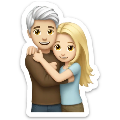 White skin Boy with brown hair hugging a girl with blonde hair  sticker