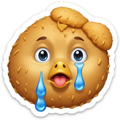 a chicken nugget crying loudly with blue tears sticker