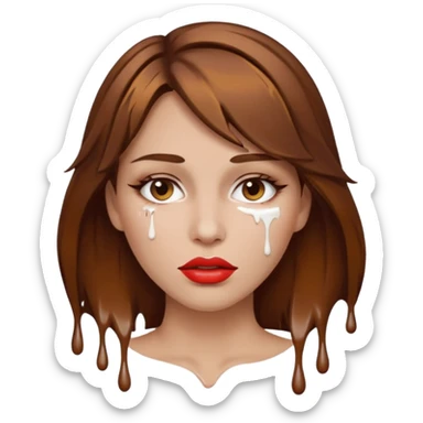 Brown Hair, Woman, white paint drip, face, hot, Sexy, lips sticker