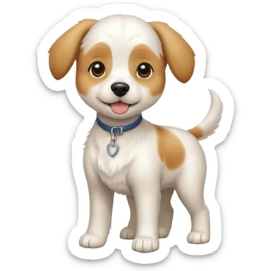 a full body white beagle x maltese x chi dog the size of a kelpie with light brown ears and a light brown patch on one eye sticker