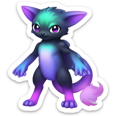 Cute cool black nebula fading green blue purple pink gradient animal hybrid Fakemon full body sticker