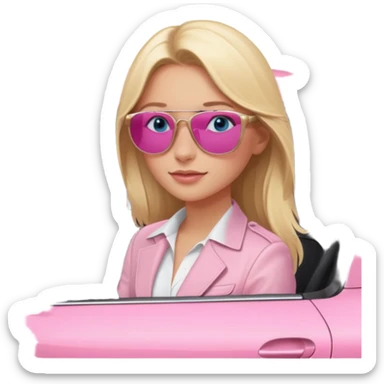 pink Porsche taycan with blonde girl, blue eyes, girl in front of the car sticker