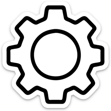 Add a cog icon to the image placeholder, keeping a minimal outline style with no background, focusing on clean and simple black outlines only. sticker