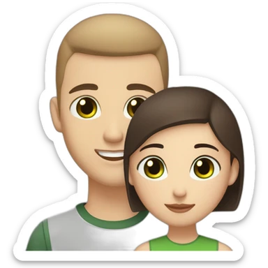 white skin Boyfriend with a light brown buzzcut and green eyes; and medium length dark brown hair girlfriend with black eyes hugging sticker