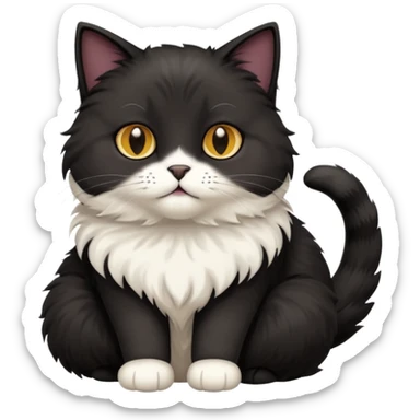black fluffy cat with white paws and a white stomach  sticker
