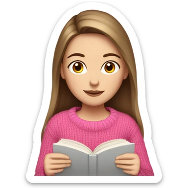 Pretty white girl with pink sweater reading cozy with brown hair  sticker