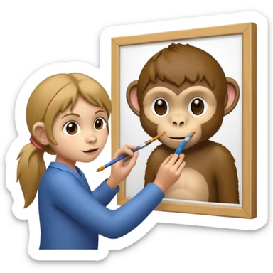 Monkey with human girl look is painting monkey picture on the wall sticker