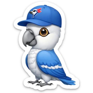 large white parrot with blue jays hat on sticker