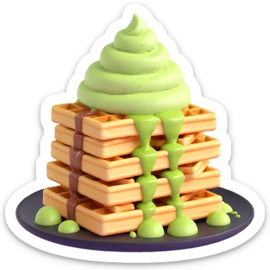 matcha ice cream on a stack of waffles sticker