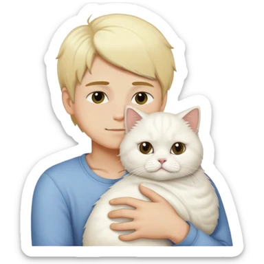 Blonde boy snuggling white Persian cat emoji




 sticker