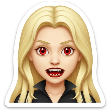 сделай смайлик девушку вампиршу блондинку с длинными волосами и клыками в стиле айфоновских эмодзи 👩🏼 sticker
