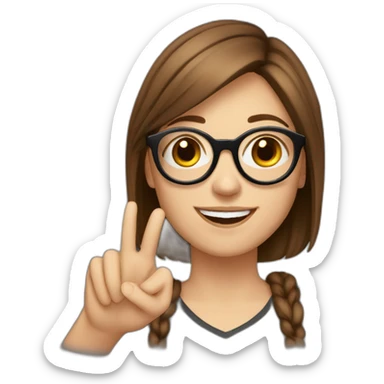 white girl brown hair wearing rounded glasses and saying ok with hand sticker