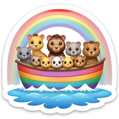 Cute ark with animals peeking out, rainbow in background sticker