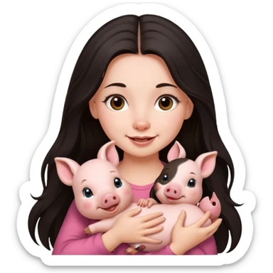 Ragazza bellissima sexy capelli lunghi scuri con un piccolo maialino sticker